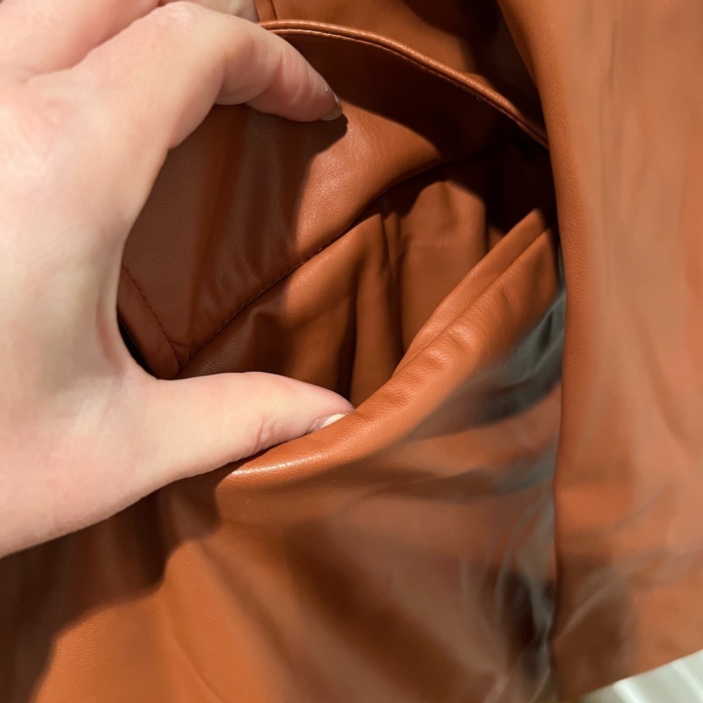 Lush Caramel Brown Faux Leather Jacket, size medium, NWT, see photos. Boutique. - Picture 7 of 11